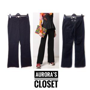 M Missoni 4 Black Trousers Dress Pants Cotton O Ring Back Flare Leg Italy 40